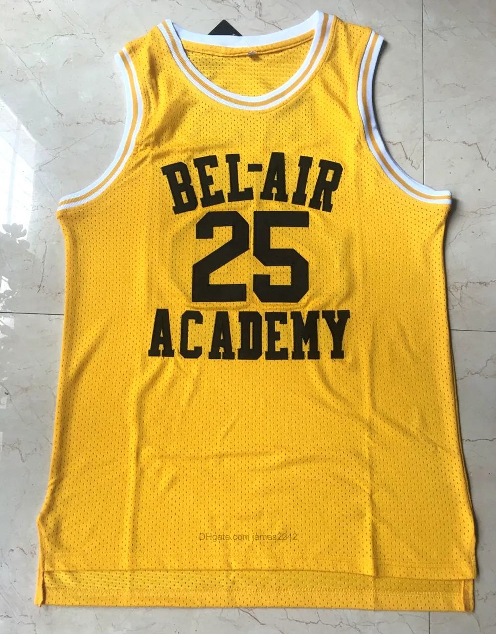 Expédier de nous # 25 Carlton Banks Basketball Jersey Fresh Prince Bel-Air Academy Film Jerseys Pouciation Jaune Broderie S-3XL de haute qualité