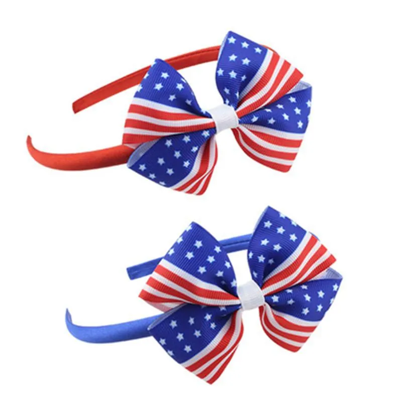 Drapeau américain filles cheveux accessoires nœud papillon bandeau enfants mignon bandeau 2 couleurs jour de l'indépendance en plastique coiffure cerceau