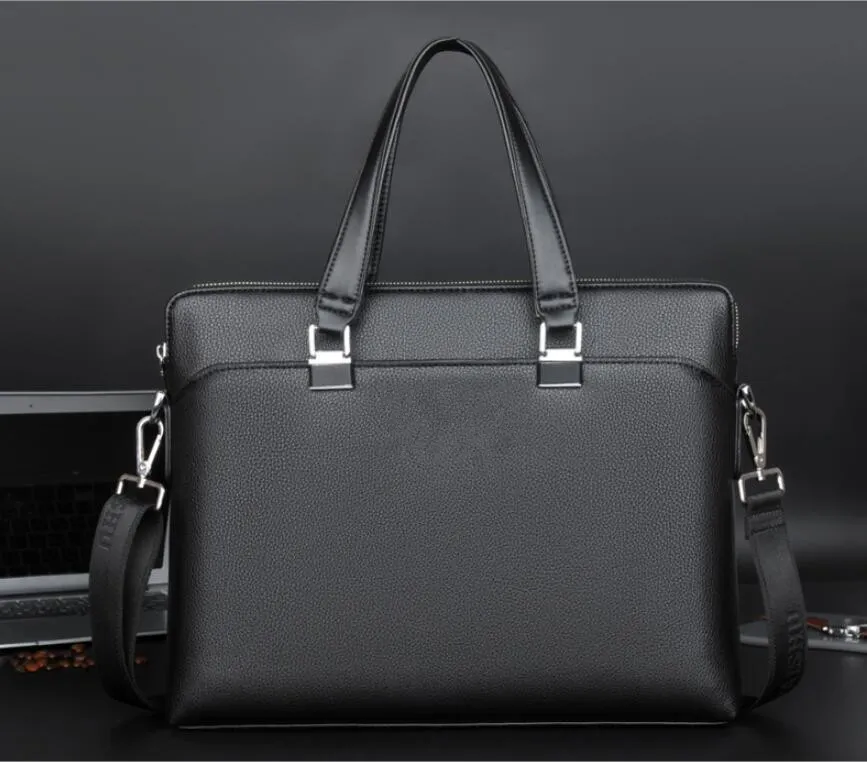 Helt ny designer Men's Shoulder Portcase Black Leather Designer Handbag Business Men's Laptop Bag Messenger Bag