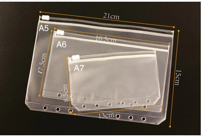 Transparent PVC Förvaringsväska för dragkedja Bags resenärens anteckningsbok Dagboksdagsplanerare Visitkort Anmärkningar påse Planner