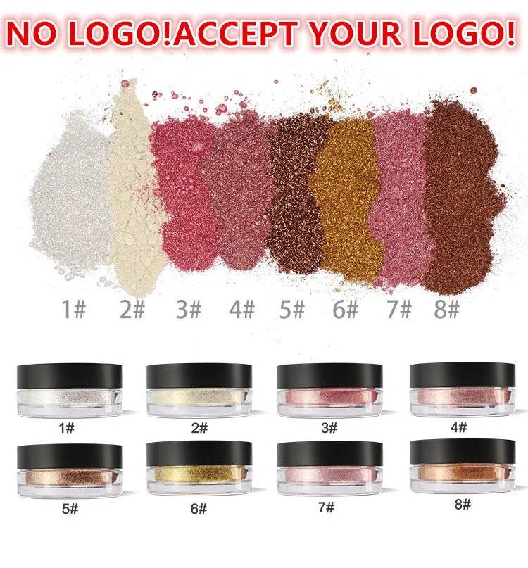 Geen merk! 8Color High Pigment Highlighters Gezicht Shimmer Losse Bronzers Poeder Accepteer uw logo