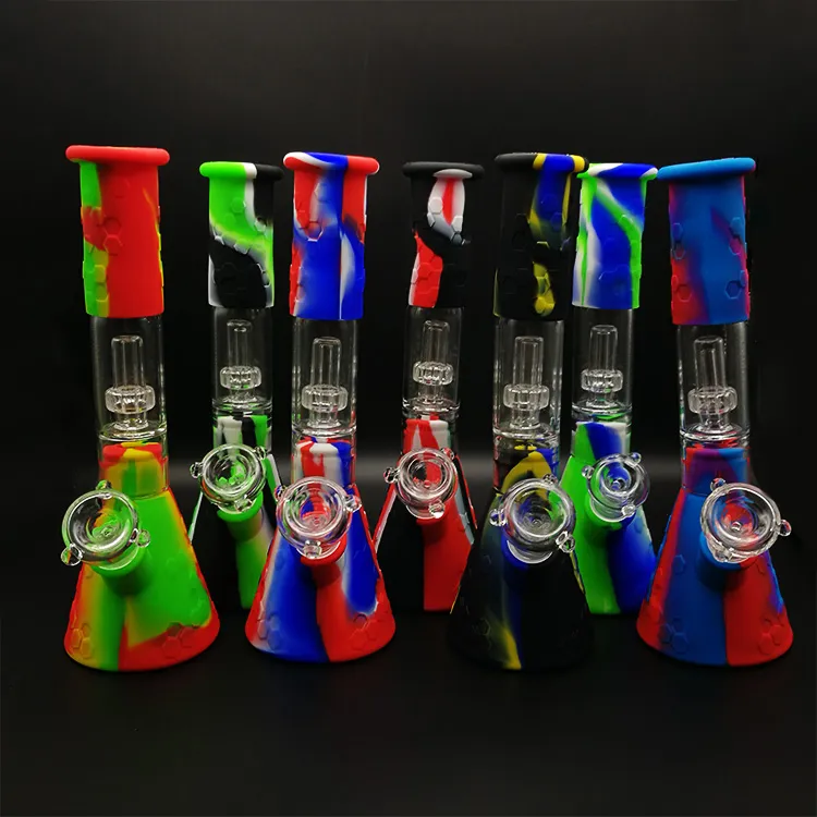 Silicone Bongs Dab Rigs Percolators Perc Removable 11.42 inch Straight Water Pipes Smoking Bong With Glass Bowl free dhl SB-A04