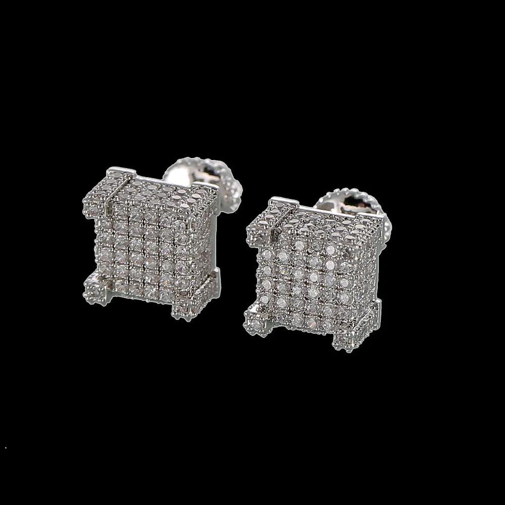 Hip Hop Ohrringe für Männer Gold Silber Iced Out CZ Quadrat Ohrstecker mit Schraubverschluss Jewelry03