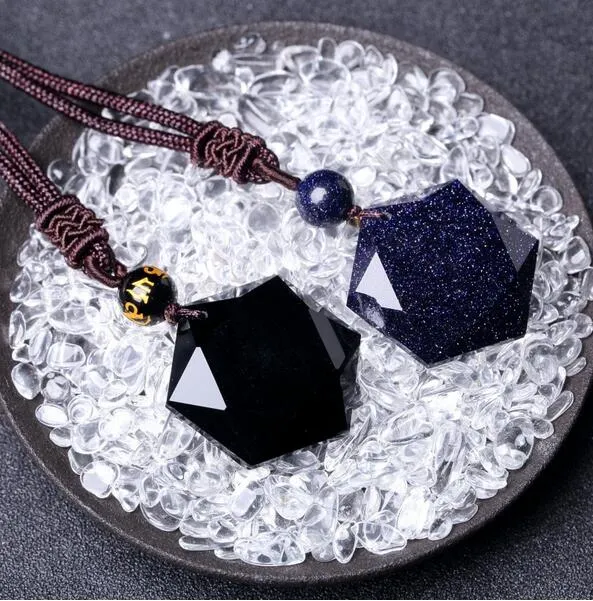 Natural Black Obsidian Hexagram Star Pendant Necklace – Amulet – Women’s Handmade Jewelry