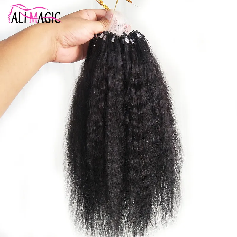 Afro Kinky Krullend Micro Loop Haarverlenging Kinky Straight Haar Zwart Bruin Blone 10 Kleuren Optioneel 100G 100S 12-26Inch Factory Direct