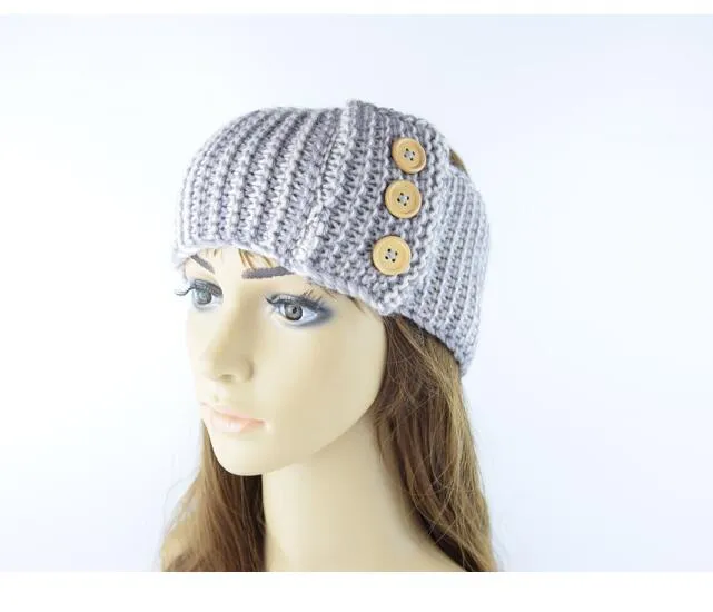 Neues Design für Damen, Winter, Schnalle, gestrickt, häkeln, Stirnband, Sport, Knopf, Kopfbedeckung, Haarband, Turban, Kopfband, Ohrwärmer, Beanie-Mütze, Stirnbänder