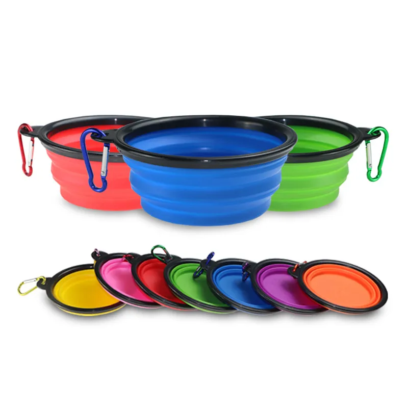 Popular 8 Colors collapsible Silicone pet Water Dish feeder cat food foldable travel dogs Feeding bowls Free shipping