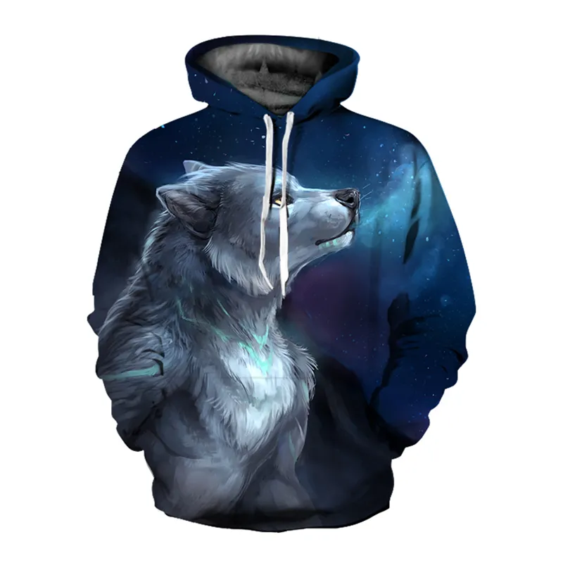 GLUDEAR Men's 3D Printed Wolf Hoodie - Full Zip, Cool Red Eye Fox Graphic, Pullover Sweatshirt, Sizes XS-5XL