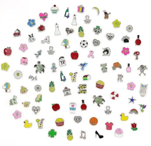 100pcs/Lot DIY Alloy Charm mix styles Floating Locket Charms Fit For Memory Glass Magnetic Locket Jewelrys Making