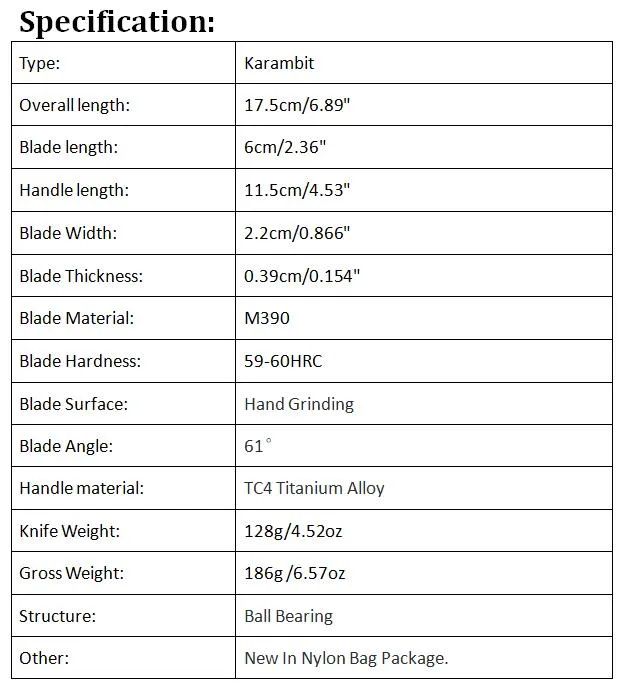 ハイエンドカラムビット折りたたみブレード爪ナイフM390手研削刃TC4チタン合金ハンドルEDCポケットナイフギフトニフス