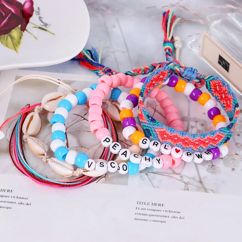 Colorful Boho Lucky Friendship Bracelet Set With Handmade Letter