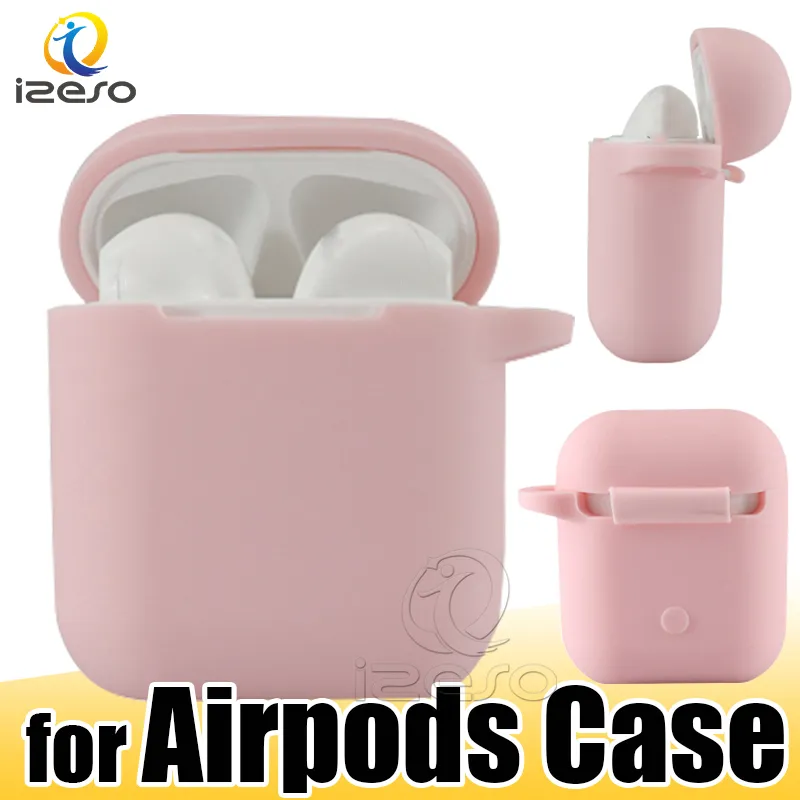 För AirPods 1 2 Silikonväska Anti-Drop 360 ° Full Protective med Anti-Lost Hook Keychain Kompatibel för Apple Airpod Gel Hud Cover Izeso