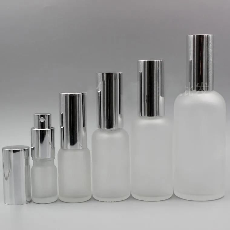 Bouteille de parfum ronde en verre givré rechargeable de 30ML, 1Oz, avec atomiseur en aluminium, contenant vide de pulvérisation de maquillage cosmétique pour voyage