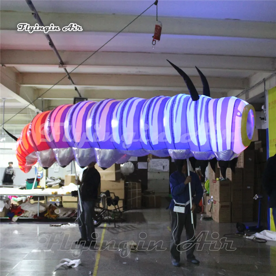 Parade Performance Lighting Opblaasbare Caterpillar 3M / 5 M LED Insect Dierlijke Mascotte Caterpillar Marionet voor Stage Show