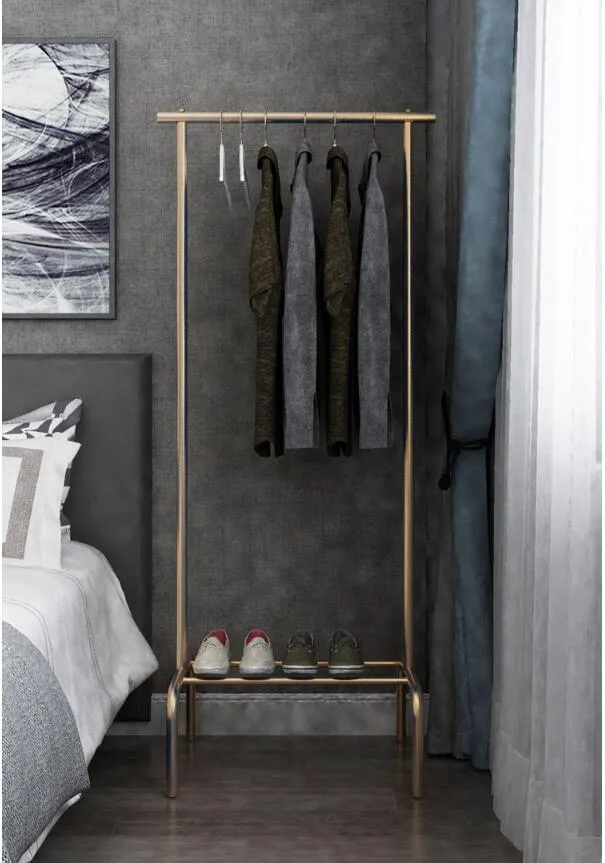 Kledingrek Nordic Creatieve Ins Hanger Slaapkamer Meubilair Huishoudelijke Eenvoudige Vloer Opknoping Licht Luxe Gouden Enkele Pole Doekrekken