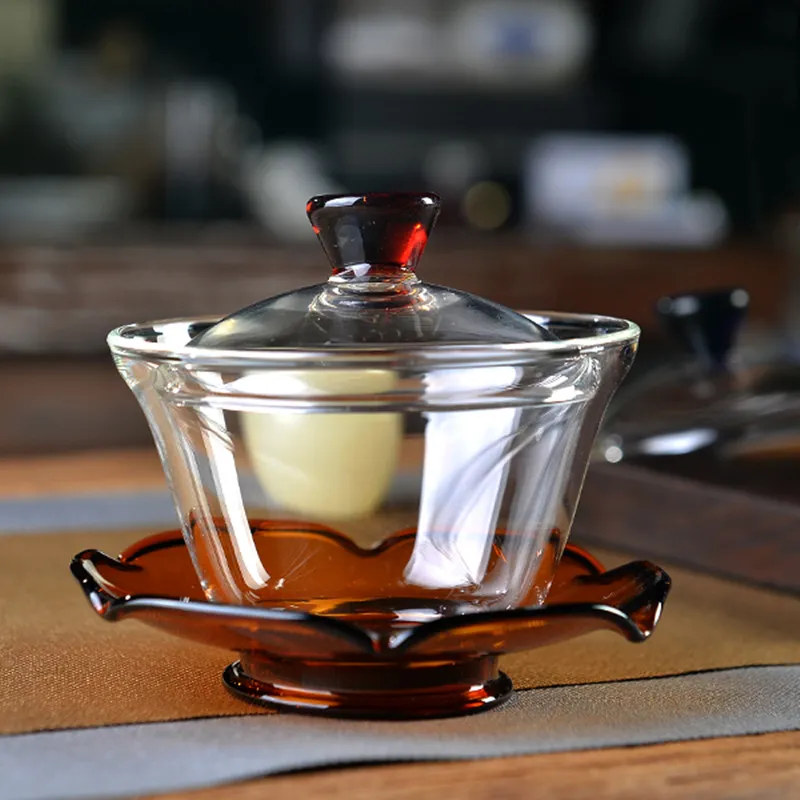Bol à thé à base de Lotus de Style japonais, soupière en verre résistant à la chaleur, Gaiwan, décoration créative pour la maison, nouvelle grande tasse principale