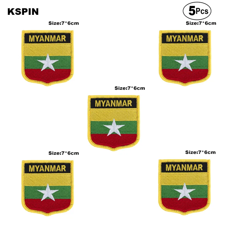 Myanmar Flag Embroidery Patches Iron on Saw on Transfer patches Sewing Applications for Clothes in Home&Garden