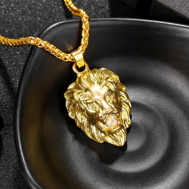 Hip Hop Jewelry Men Gold Sliver Chains Necklaces For Men Fashion Rock Animal Stainless Steel Lion Head Pendant Necklace