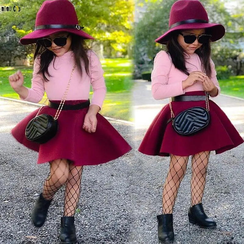 2 Pcs Kids Clothing Sets Girls Long Sleeve Tops Skirt Solid Cute Princess Fall Child Girl Clothes Outfit 3 4 5 6 7 8 Years Y190518