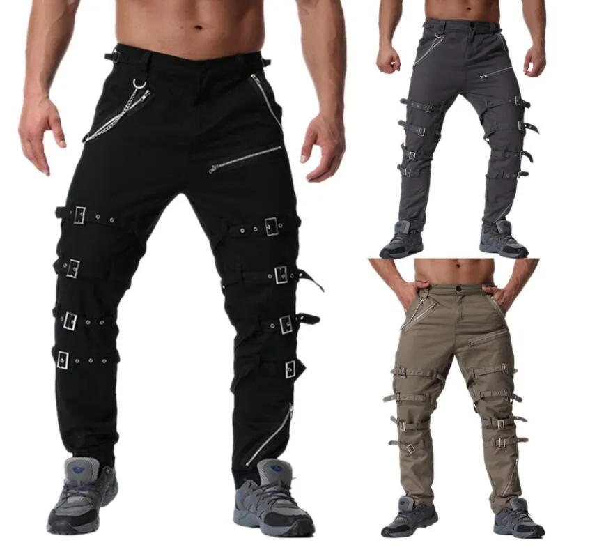 Försäljning Punk Boy London Casual Zipper Capris Sportbyxor Hiphop Workout NewYork Metal Dekorativa Män Byxor Herrkläder