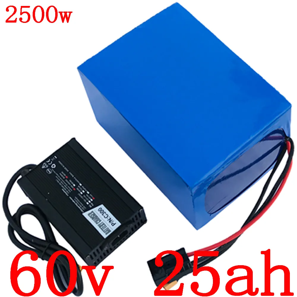 60V 25AH литиевые батареи самокат электрический велосипед для 1500W 2000W 2500W Ebike moror с 50A BMS + 5A зарядное устройство