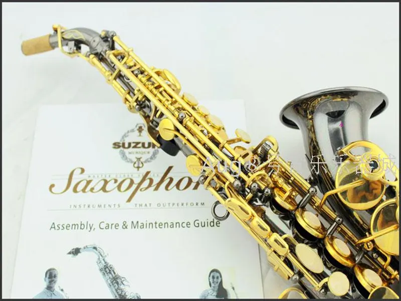 New Suzuki Bb Small Curved Soprano Saxophone Black Nickel Gold Musical Instrument B Flat Sax With Case Free Shipping