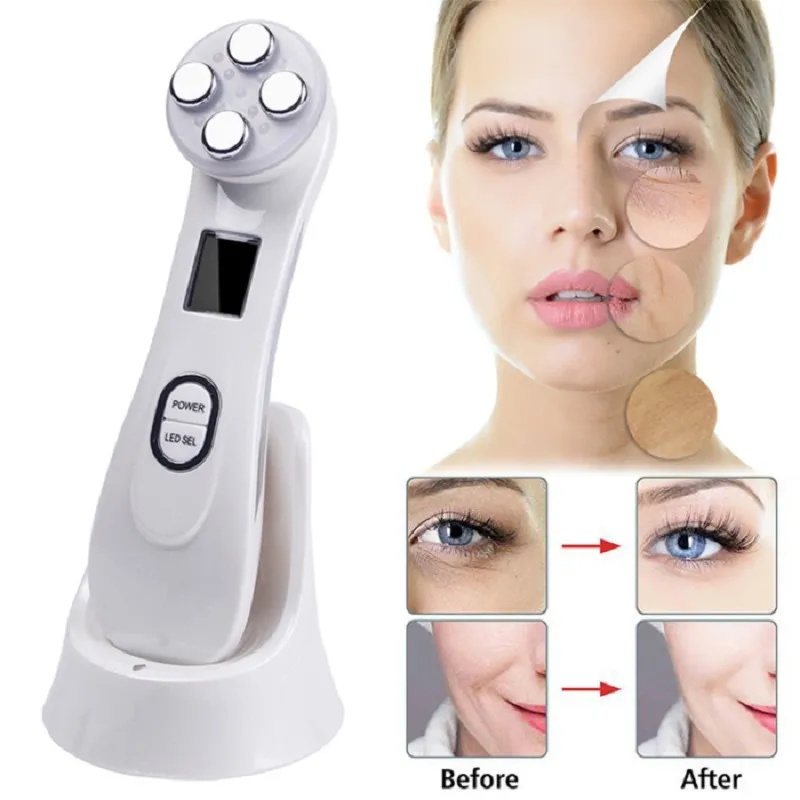 5 in 1 Pelle di serraggio della pelle LED EMS RF Ascensore del viso Ascensore del viso Dispositivo di bellezza per la rimozione dei pigmenti dell'acne della ruga
