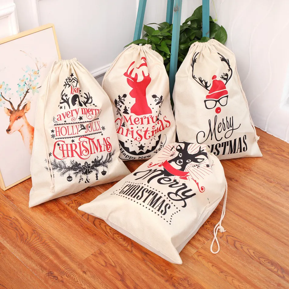 65 * 47cm Julklappspåsar Stor ekologisk hjort Älkväska Storage Xmas Sack Drawstring Bag Reindeers Santa Claus Sack Kids Candy Väskor Lja3136