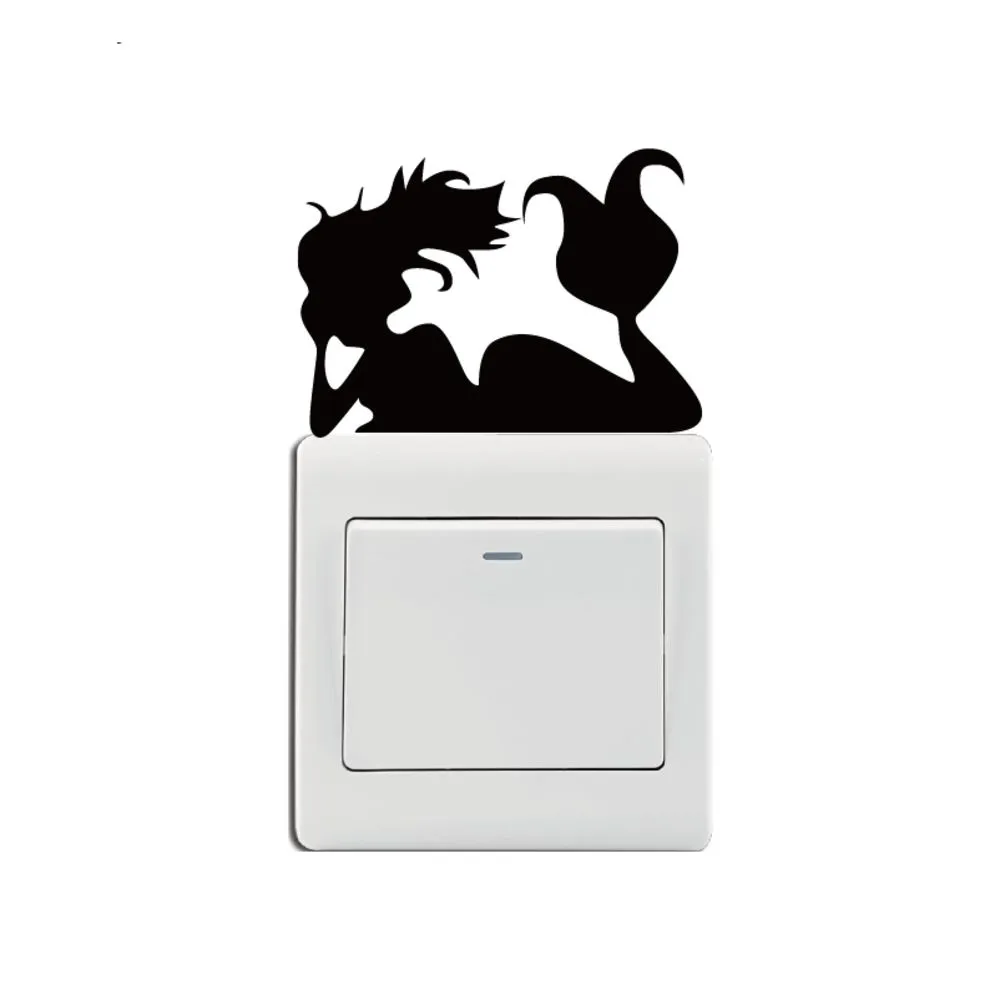 KG-241 Mermaid Laying On Light Switch Sticker Cartoon Mermaid Wall Stickers