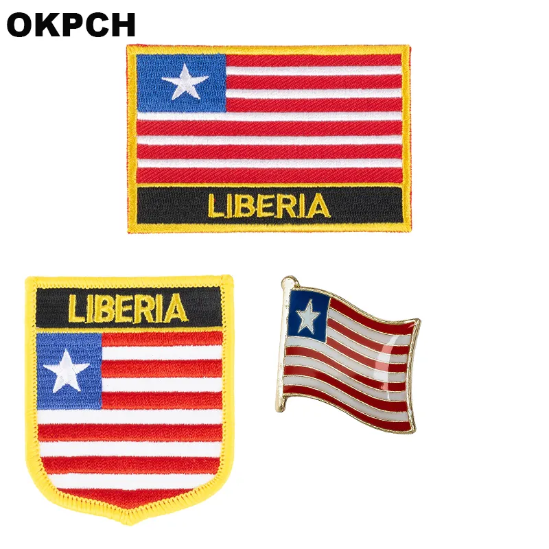 Bandeira da libéria emblema remendo 3 pcs um conjunto de patches para roupas diy decoração PT0104-3