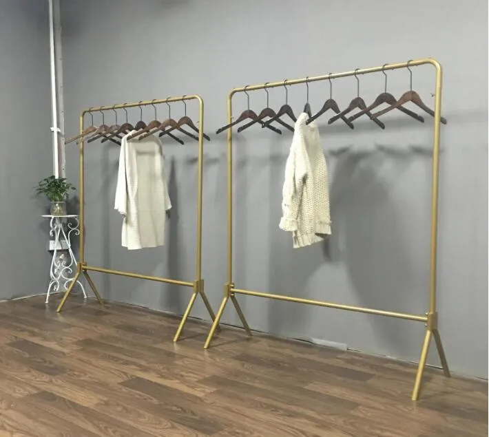 kinderkamer ijzeren doek rack slaapkamer meubels nordic mode dameskleding winkel gouden racks vloer staande volwassen kleding plank