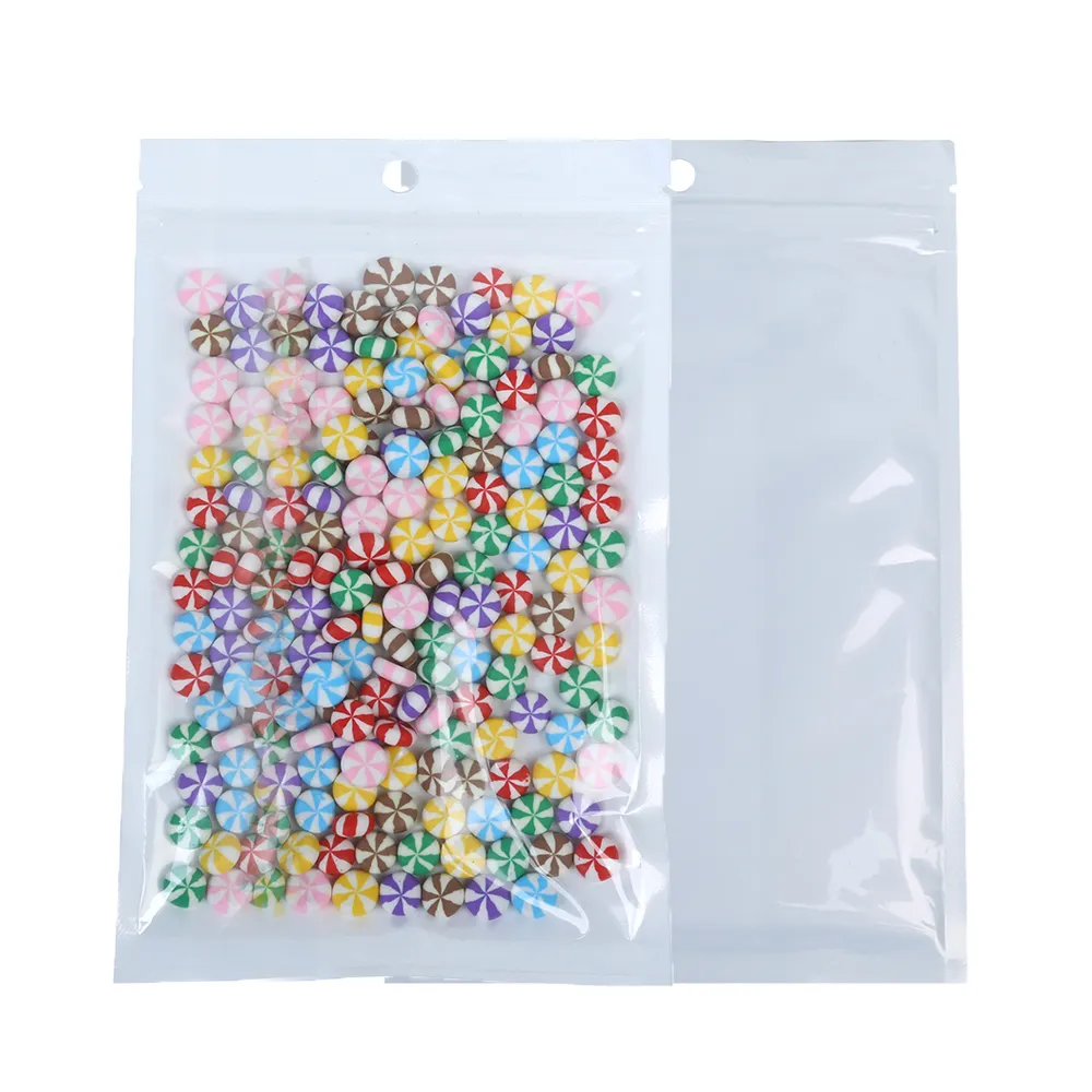 100pcs Translucent Clear/White Multi Sizes Packaging Plastic Bags Self Seal Storage bag Zip Lock Bags with Hang Hole