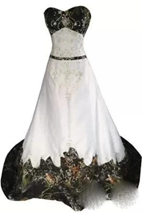 Vintage Camo Bröllopsklänningar Appliqued A Line Beaded Lace-Up Backless Sweetheart Court Train Camo Bridal Gowns Plus Storlek