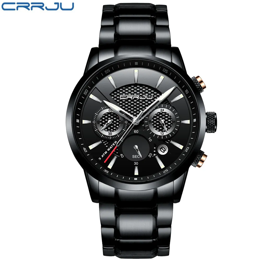 Crrju Luxury Men Watch Men Quartz wristwatchステンレススチール防水雄の時計リストクロノグラフRelogio Masculino Hodinky