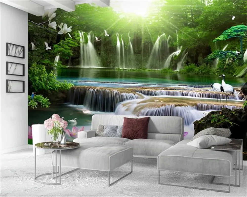 Aangepaste foto 3d behang stromend water rijkdom woonkamer sofa achtergrond muur HD superieure interieur decoraties behang