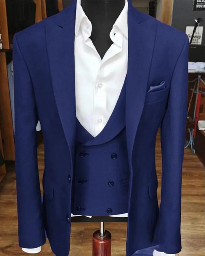 Custom Made Blue / Burgundy / Black Groom Tuxedos Groomsmen Mens Bröllopsklänning Populära Man Jacka Blazer 3 Piece Suit (Jacka + Byxor + Vest + Tie) 1016