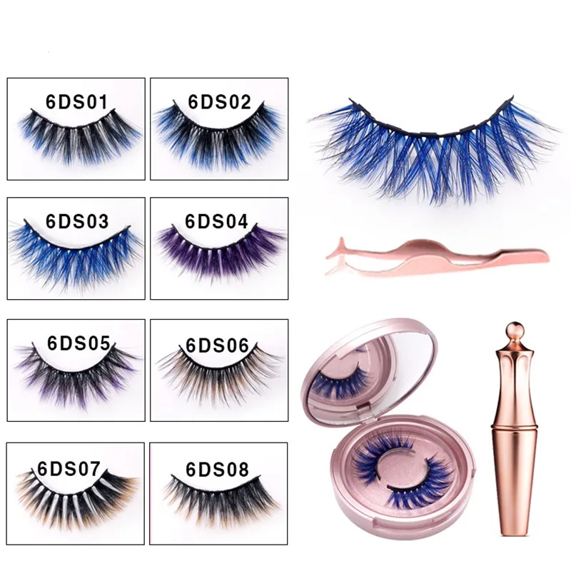 Nowy Kolor 6D Magnetyczny zestaw rzęs Zawiera magnetyczna płyn Eyeliner Eyelash Curler Reusable Extension Trwały zestaw do makijażu