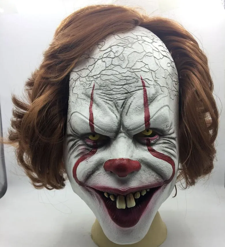 Halloween Clown Mask Scary Joker Maska Stephen King's Maska IT IT Pennywise Cosplay Costume Terror Wig Maski głowy Prop