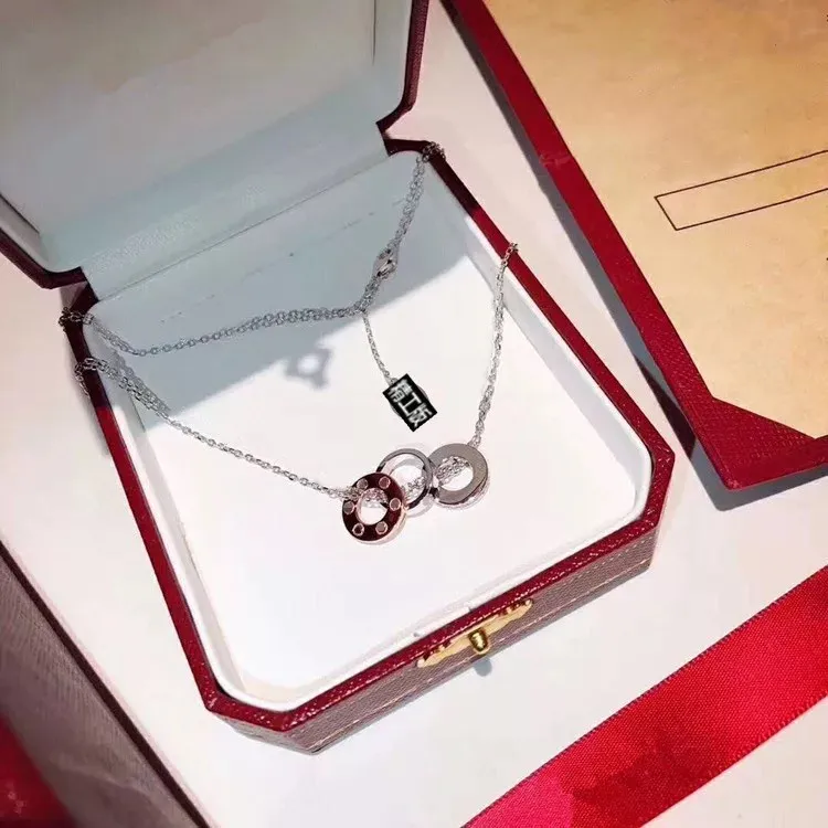 fashion love necklace jewelry men women three ring full diamond necklace مثمنة المسمار غطاء الحب قلادة زوجين هدية مع مربع مجموعة