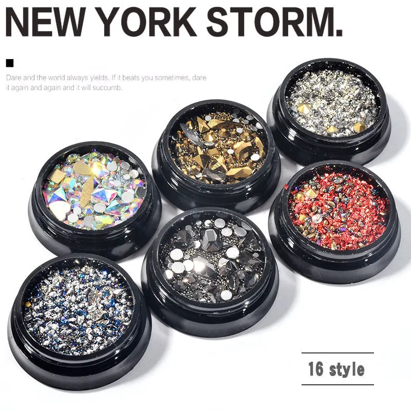 INS STYLE 16COLORS NAIL Smycken Mixed Square Borr Flat Bottom Diamond Fototerapi En NewYork Storm 5