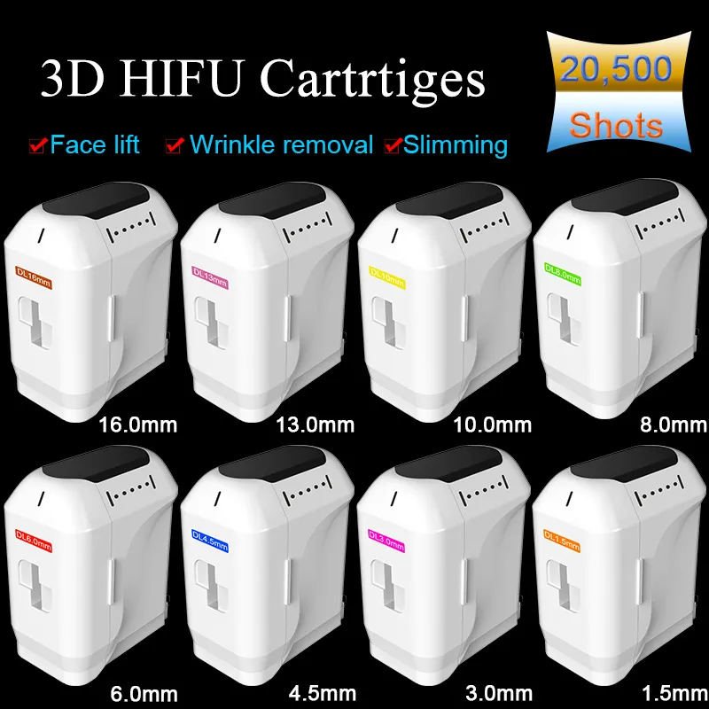 3D-HIFU-Kartuschen zur Gesichtsstraffung und Faltenentfernung. 8 verschiedene Kartuschen. Jeweils 20.500 Schuss. 3D-HIFU-Kartusche zur Fettreduktion und Körperschlankung