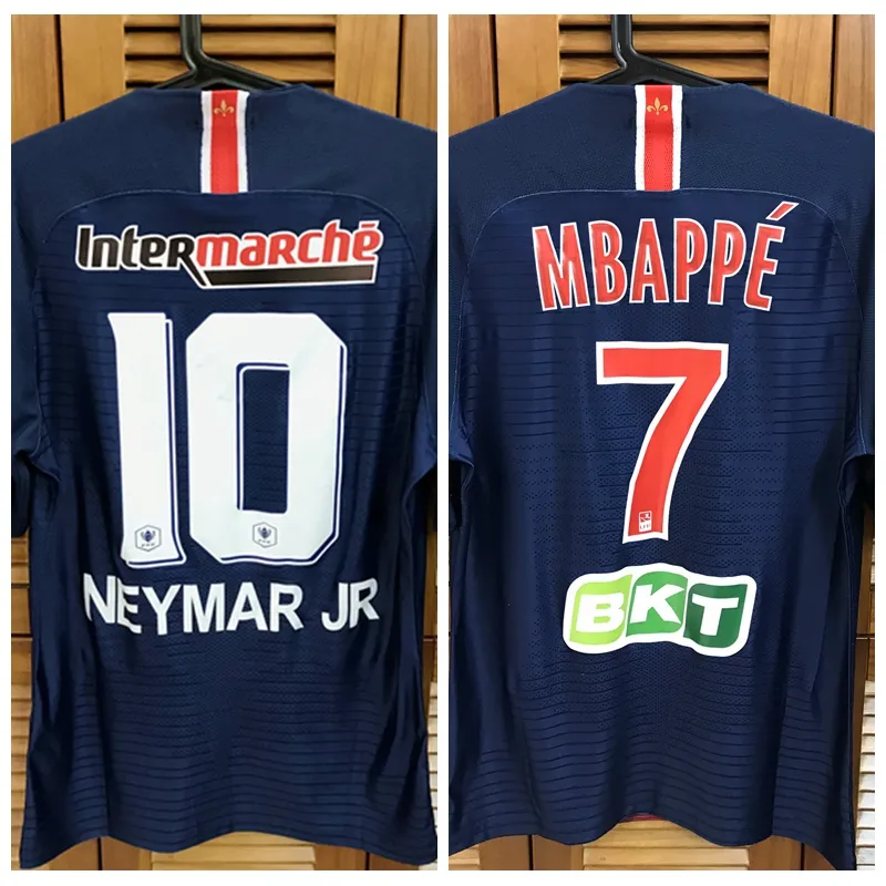 P*G 18/19 Match sliten Player Issue Cup Home Shirt Jersey Kort ärmar Cavani Mbappe Neymar Football Custom Name Patches Sponsor