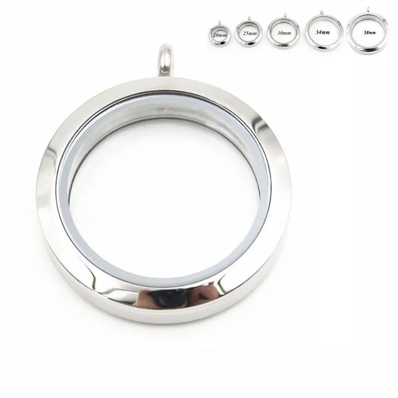 10Pcs/lot Mix Size Round Silver Plain Screw Floating Locket 316L Stainless Steel Floating Charms Memory Glass Locket Pendant