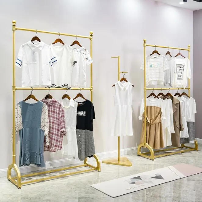 Gold Clothing Store Iron Clothing Rack Retail Space Furniture Mens And Womens Wedding Dress Floor Hanger Metal Double Layer Adjustable Hangers From Meow householdes 152.24 DHgate.Com