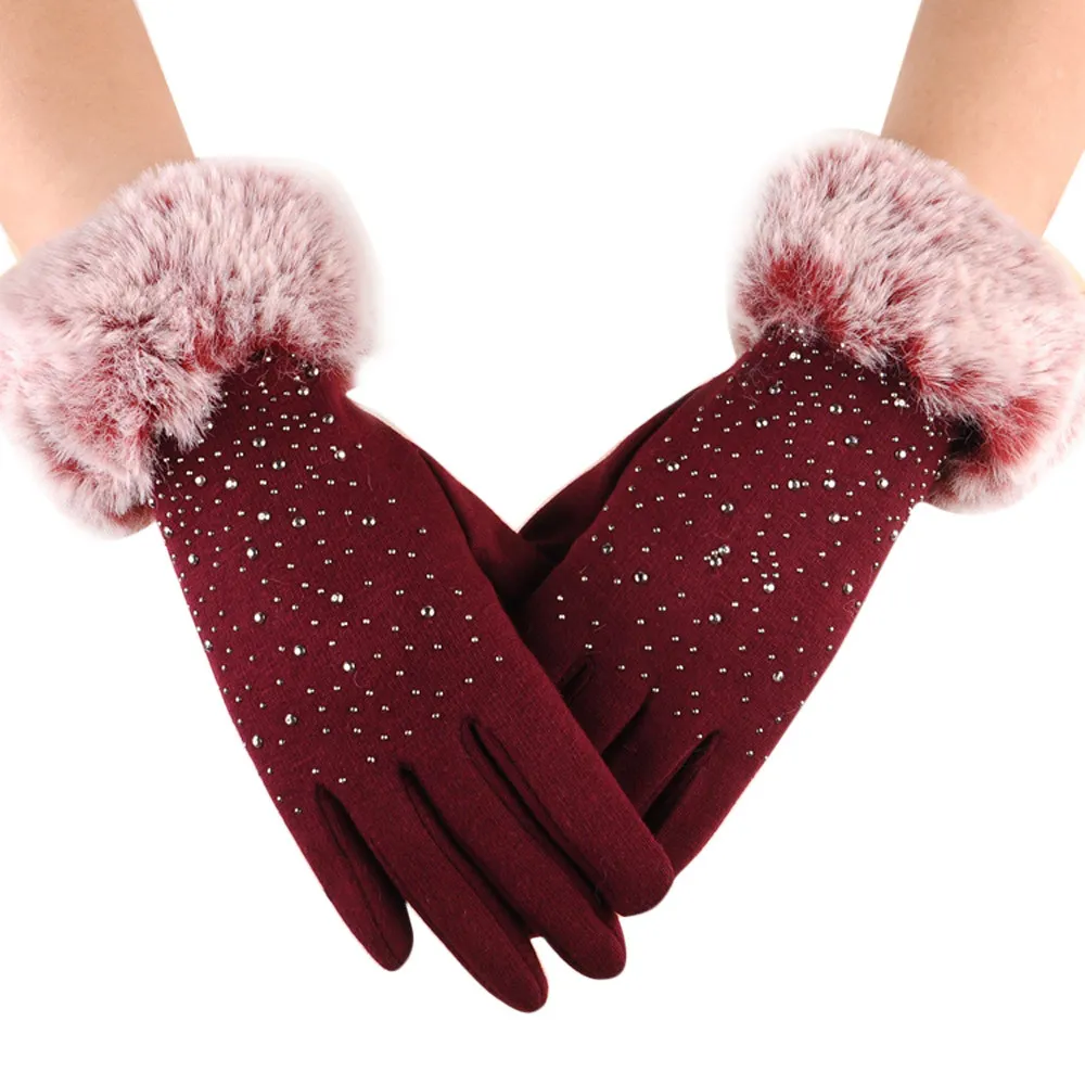 Womens Cozy Knit Full-Finger Winter Gloves for Outdoor Sports from