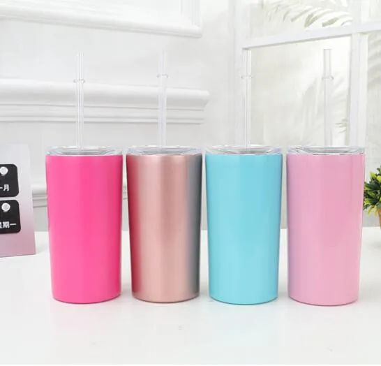 12oz Skinny Tumbler Bottle Dubbelskikt Rostfritt Stål Vakuum Isolerade Straight Cups Öl Kaffe Koppar Tumblers med Straws Locks GGA2305