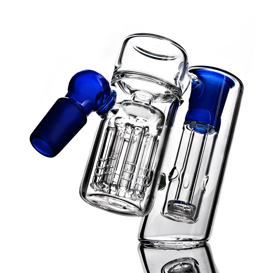 Tjock 45 graders dubbla kammarehoppor Ashcatcher med Armtree Perc f￶r glasbongar Glasbubblare 18mm 14mm Bong Ash Catcher