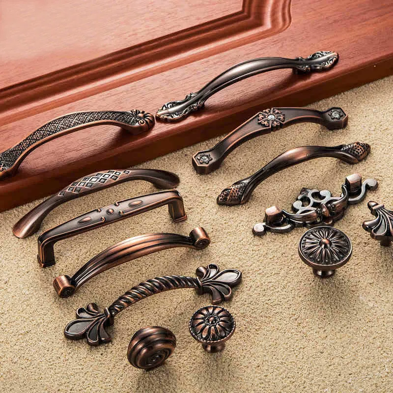 2 pcs Antique Door Handles Metal Drawer Pulls Vintage Kitchen Cabinet Knobs Furniture Hardware