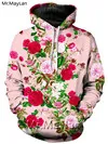 High-End Luxo Red Flores Rosas Impresso Casaco 3D Hoodies Mulheres / Homens Vintage Suéter Meninas Rosa Streetwear Outfits