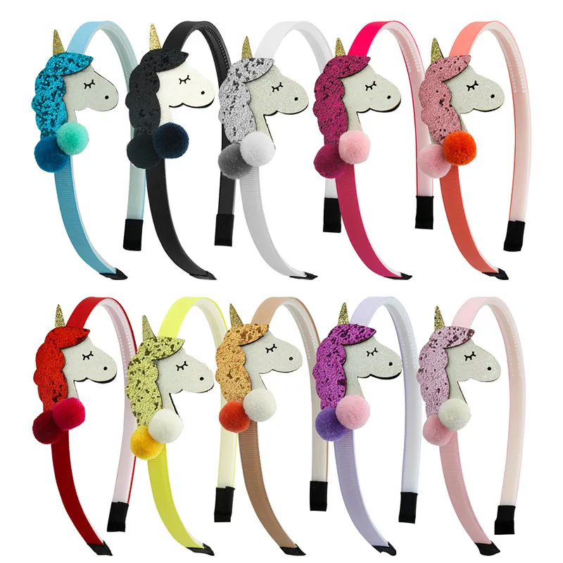 10 cores menina Unicorn Headband com bola Lantejoula varas do cabelo meninas dos desenhos animados Luminoso Designer Headband Crianças Acessórios de cabelo Halloween